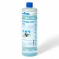 Eine durchscheinende hellblaue plastikflasche mit blauem verschluss, kiehl clarida-eco uni reiniger 1000 ml