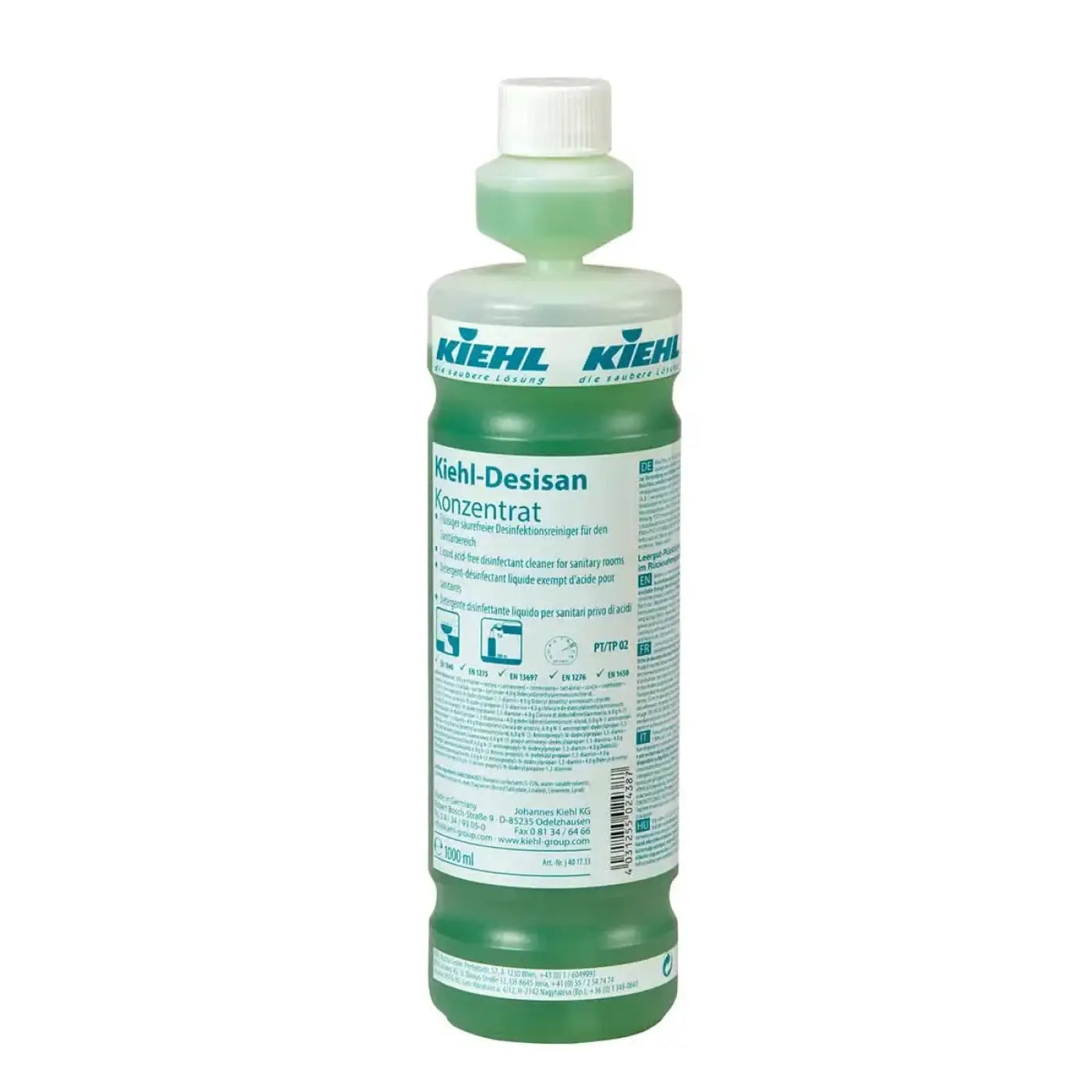 Grüner kiehl desisan konzentrat desinfektionsreiniger in 1000 ml plastikflasche mit weißem schraubverschluss