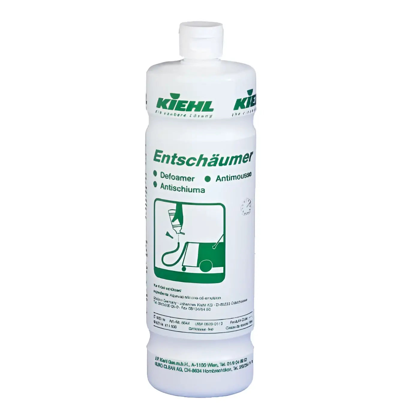 Weiße kunststoffflasche kiehl’s entschäumer 1l defoamer und antistick agent für staubsauger