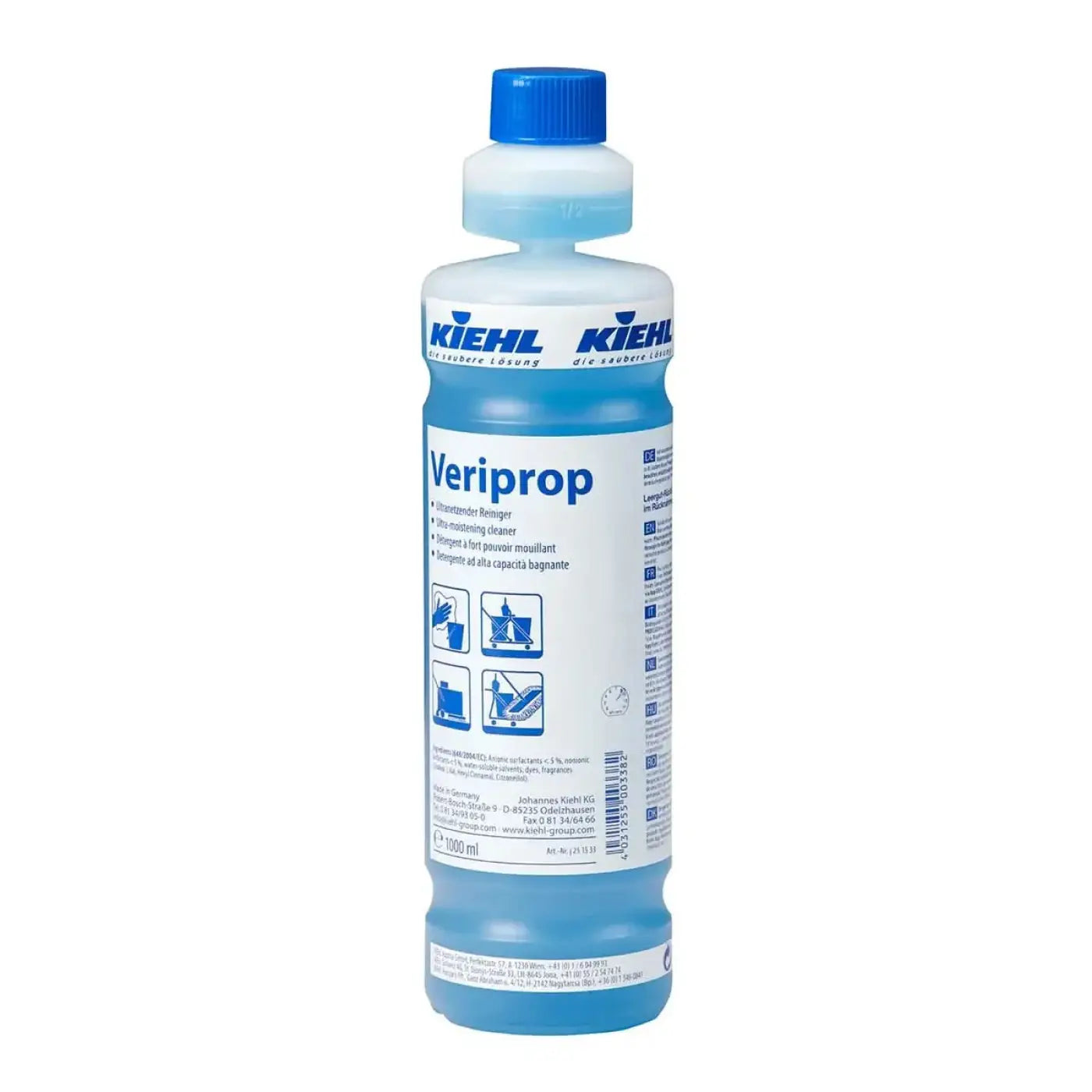 Kiehls veriprop ultranetzender unterhaltsreiniger 1l flasche aus glas und kunststoff mit blauem deckel