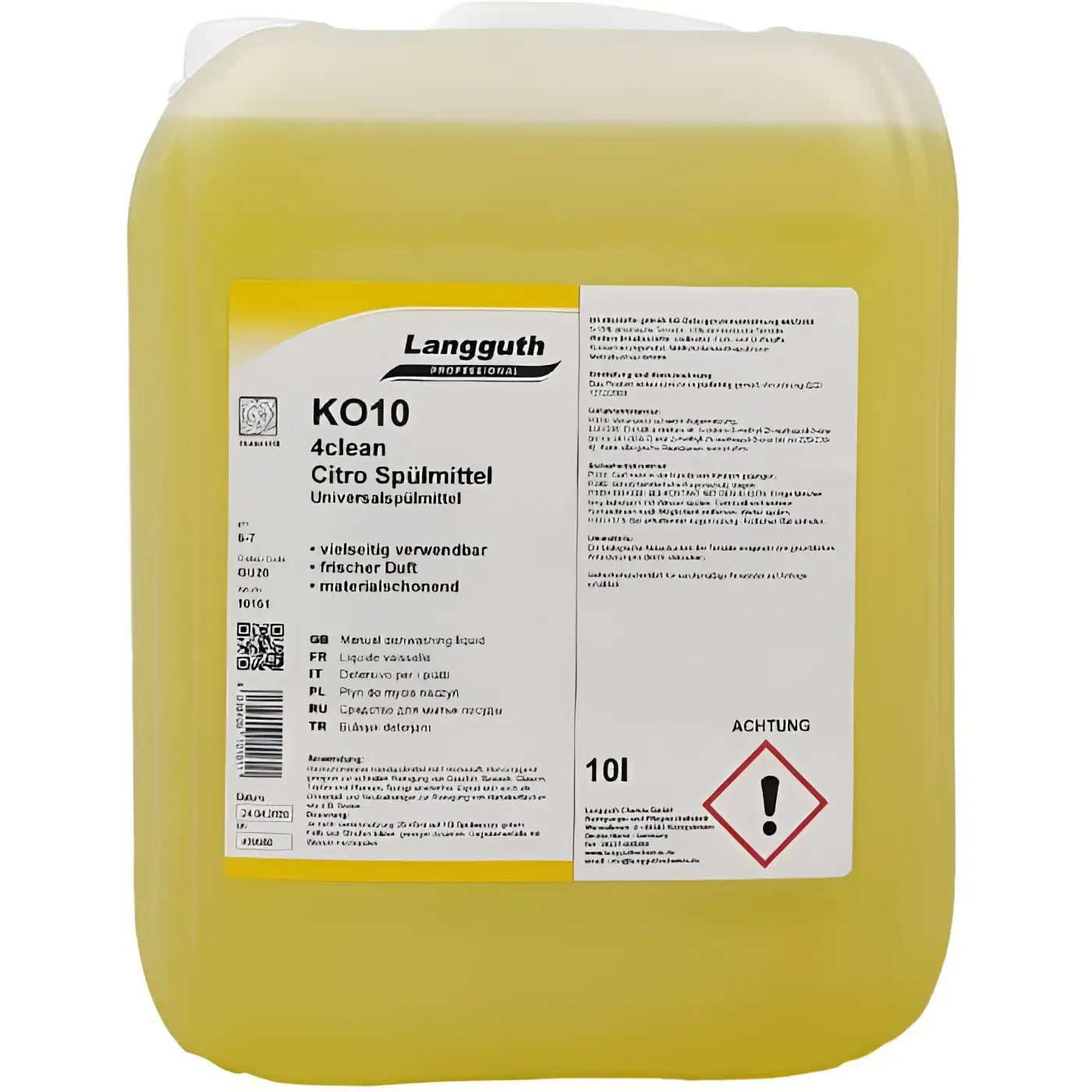 Gelber 10 liter kunststoffbehälter langguth professional ko10 4clean universal spülmittel für geschirrspüler