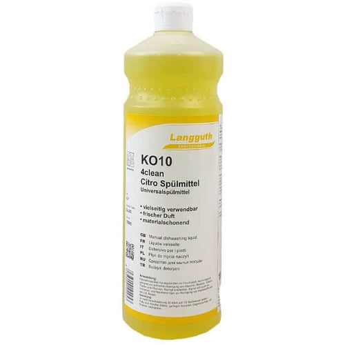 Langguth ko10 4clean citro spülmittel universal geschirrspülmittel in gelber durchsichtiger plastikflasche mit weißem verschluss