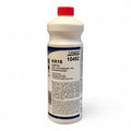 Weiße plastikflasche mit rotem deckel und blauem etikett langguth kr16 10492 grill fix grillreiniger 1l