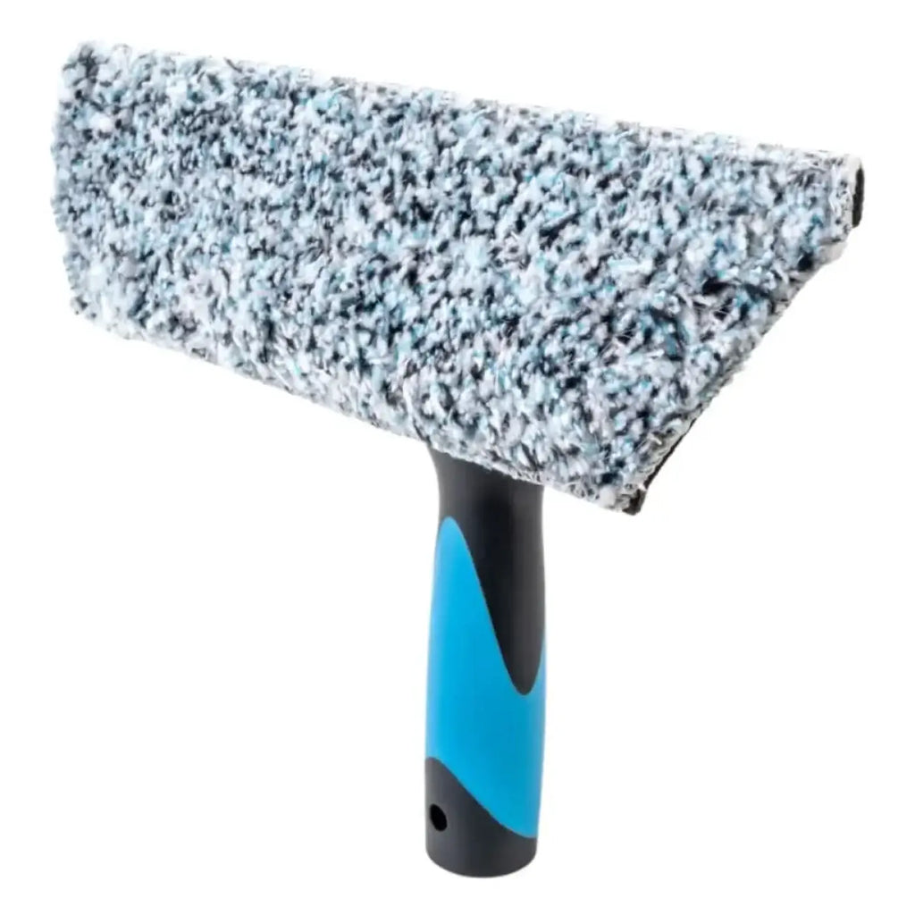Moerman gekko fugu reinigungspad mit blauem und schwarzem ergonomischem griff und grauem mikrofaserkopf