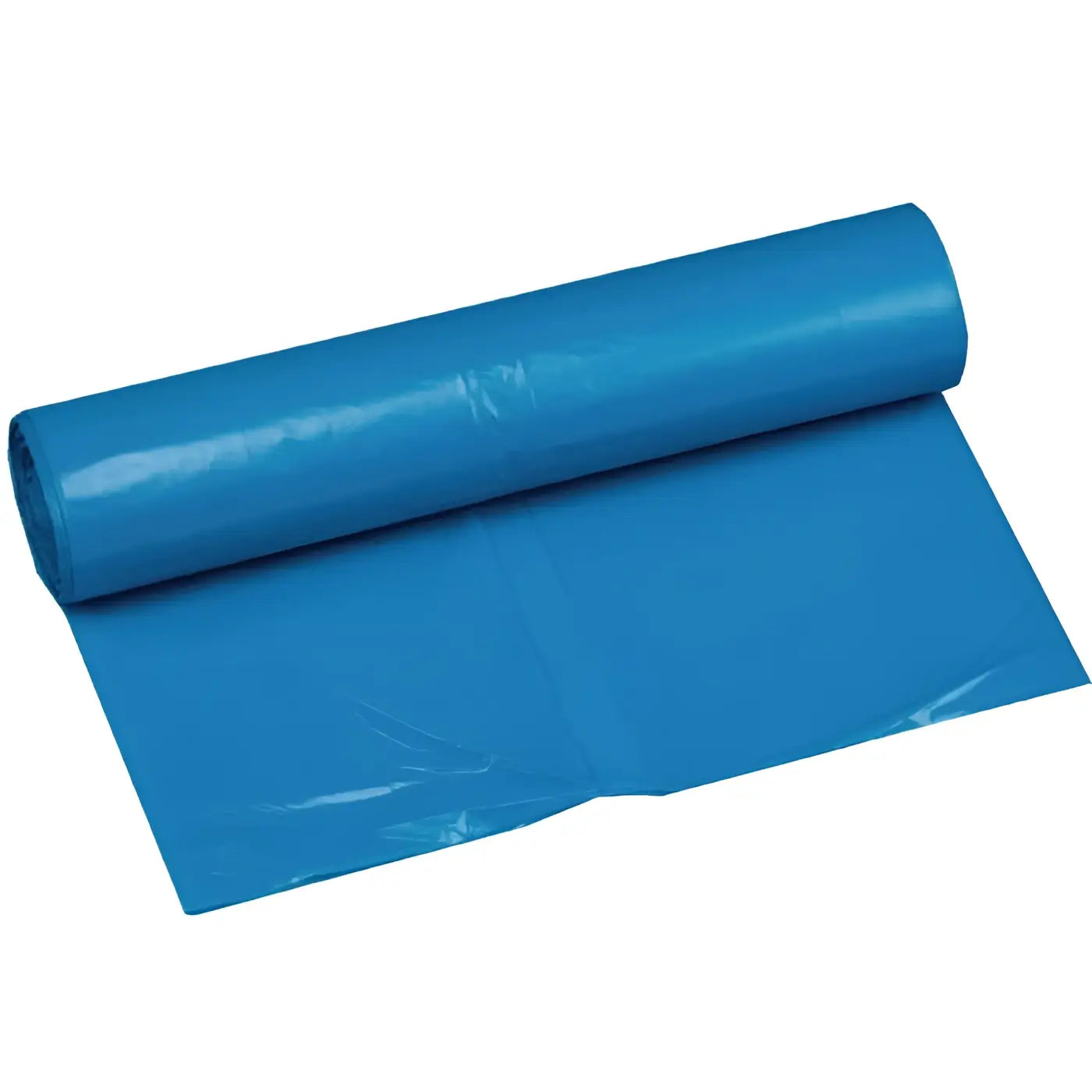 Blauer plastik müllsack 140l typ 60 extra ldpe 42 mµ, gerollt und teilweise ausgewickelt
