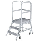 MUNK Podesttreppe einseitig begehbar mit Federrollen Aluminium geriffelt.