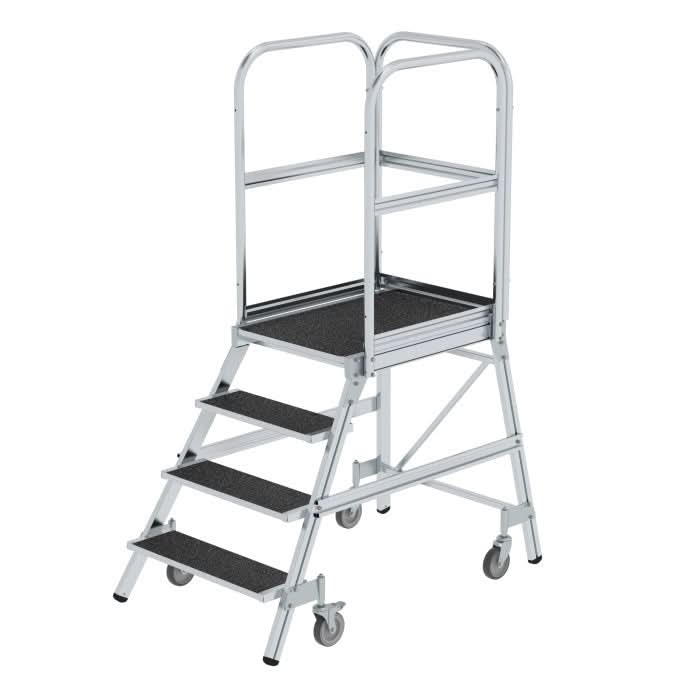 MUNK Podesttreppe einseitig begehbar mit Federrollen Korundbeschichtung R13.