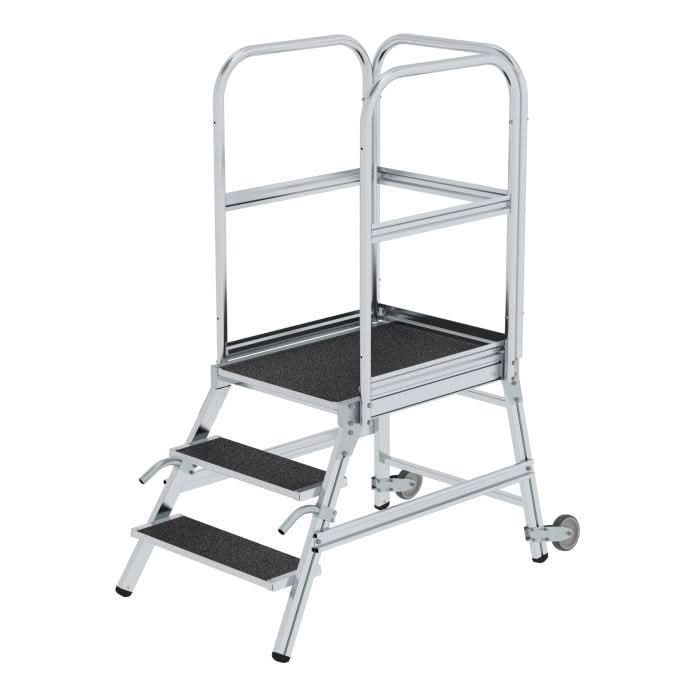 MUNK Podesttreppe einseitig begehbar mit Rollen und Griffen Korundbeschichtung R13.