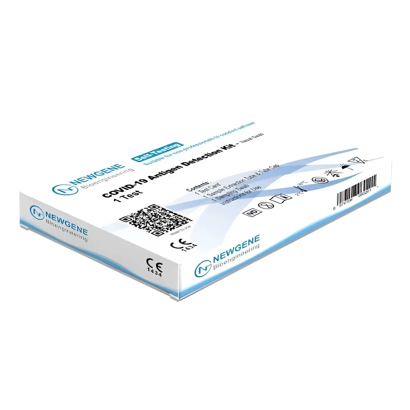 White and blue packaged newgene covid-19 antigen selbsttest kit nasal by newgene biosengineering for rapid nasal testing