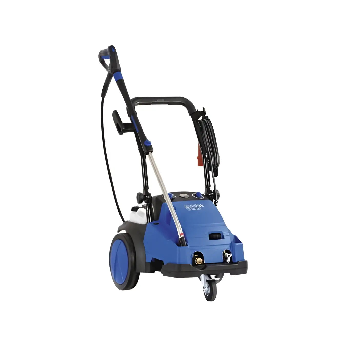 Nilfisk hochdruckreiniger mc 5m-200/1050 in blau und schwarz mit griff schlauch und rädern für einfache mobilität