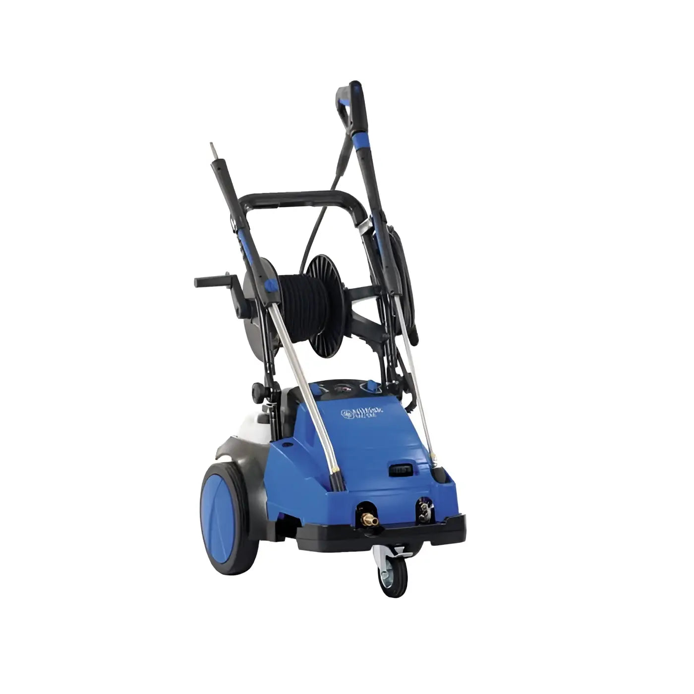 Nilfisk hochdruckreiniger mc 5m-220/1130 xt blauer und schwarzer airmec druckreiniger mit gewickeltem schlauch lenker und rädern