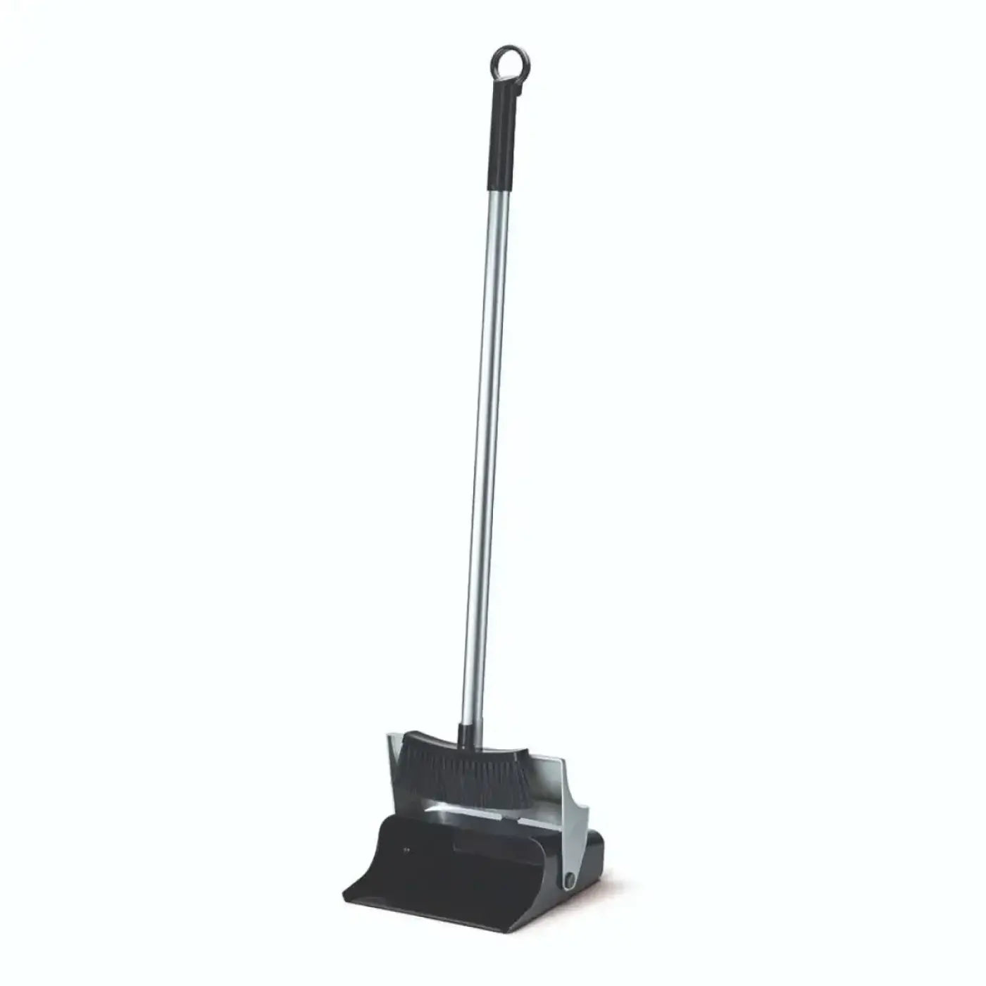 Nölle kehrboy langstielkehrgarnitur set mit klappschaufel schwarzer und silberner kehrblech mit bürste und ergonomischem metallgriff