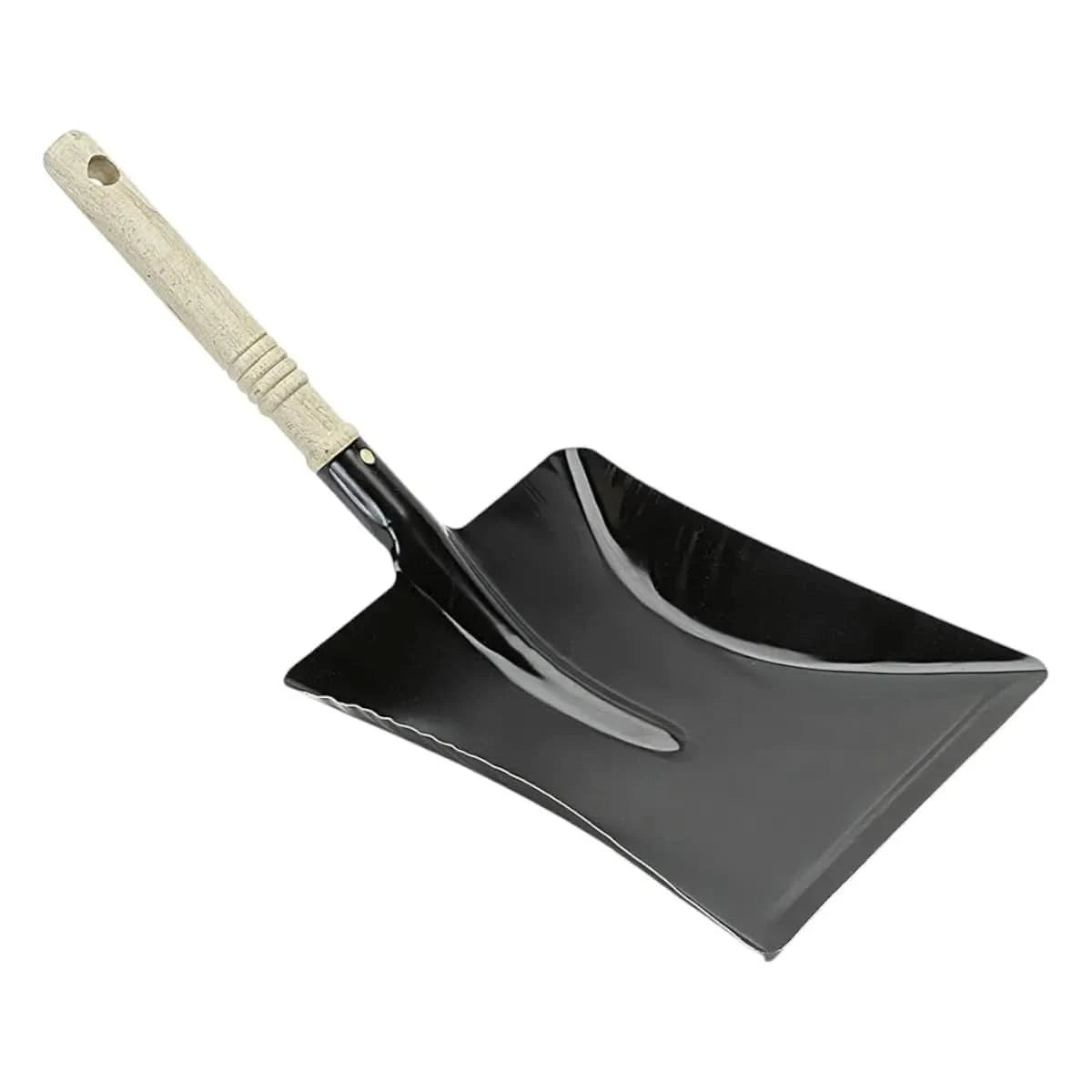 Kehrschaufel Metall Schwarz mit Holzgriff.