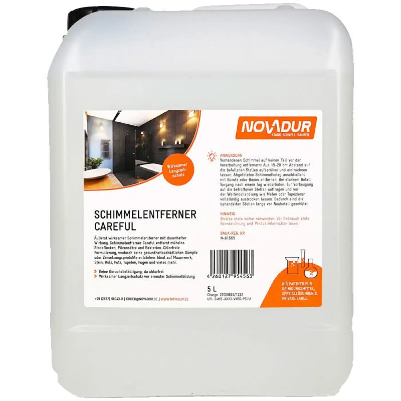 Weißer kunststoffkanister 5 liter novadur schimmelentferner careful chlorfrei zur schimmelentfernung