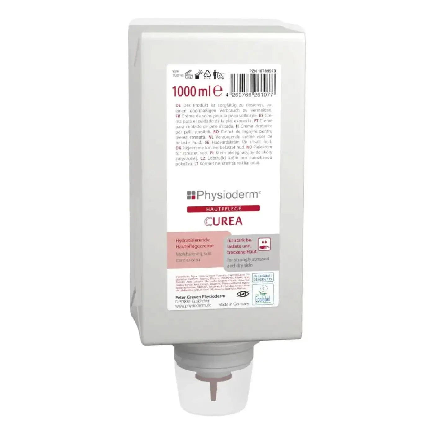 Weißer kunststoff 1000 ml nachfüllspender für physioderm curea feuchtigkeitscreme hautpflegecreme