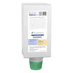 Weiße plastikflasche mit grünem deckel und label physioderm sansibal für schützende handcreme