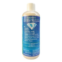 A translucent beige bottle of radoras brillant fensterglanz light abrasive cleaning solution with blue label and diamond graphic