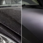 Schwarze motorhaube vor und nach der reinigung mit sonax glanzshampoo konzentrat zeigt glatte glänzende oberfläche