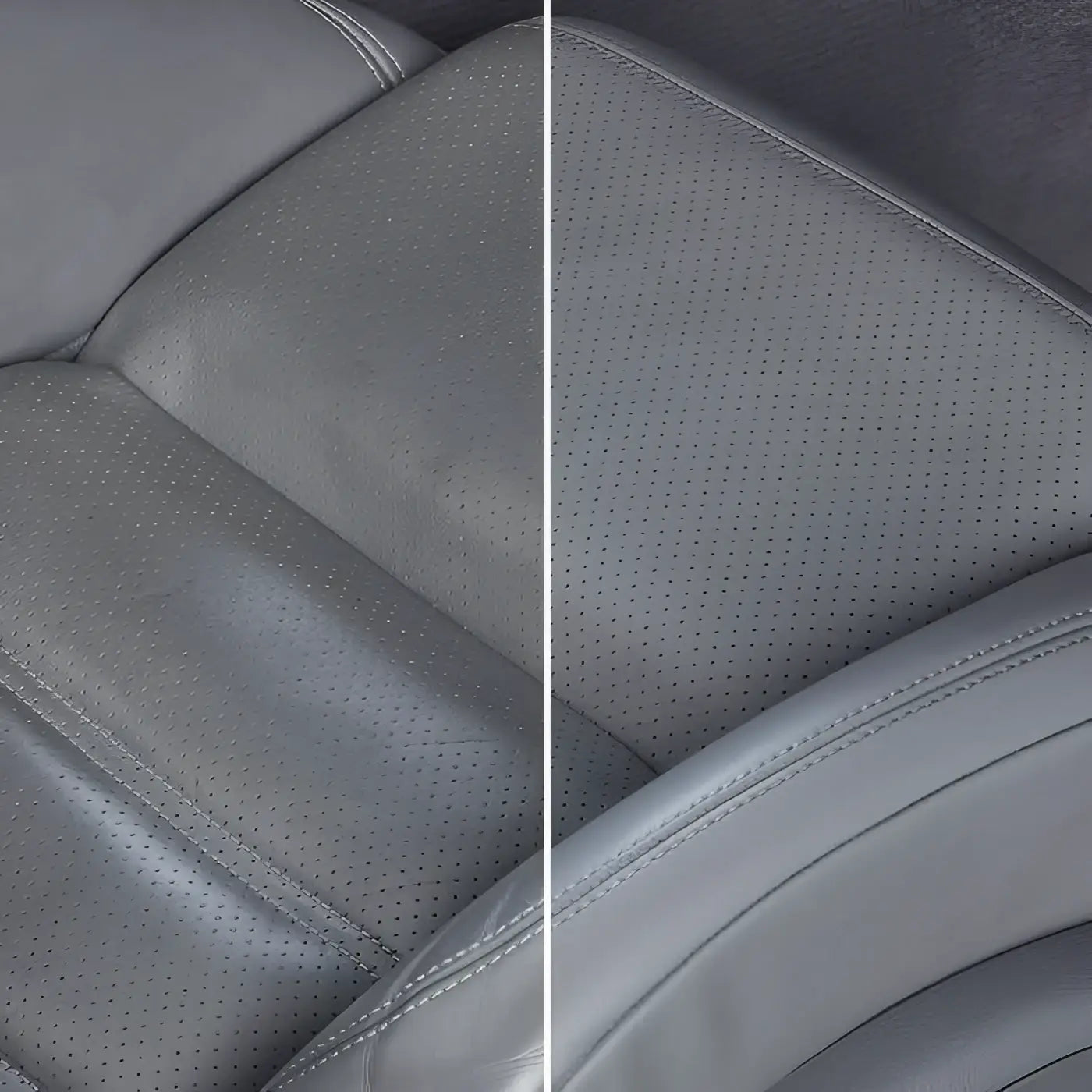 Grauer perforierter lederautositz mit präziser naht und modernem design für sonax profiline leather cleaner lederreiniger 1l