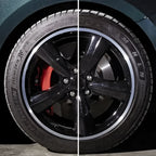 Sonax xtreme reifenpfleger matteffect 500ml zeigt schwarzes alufelgenrad mit chromrand und roter bremszange