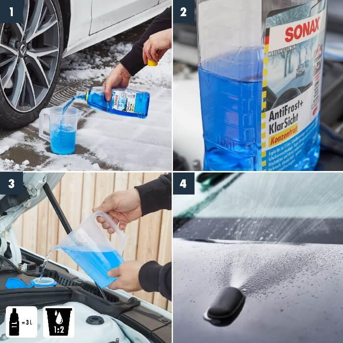 Sonax Antifrost + Klarsicht Konzentrat Anwendungsschritte