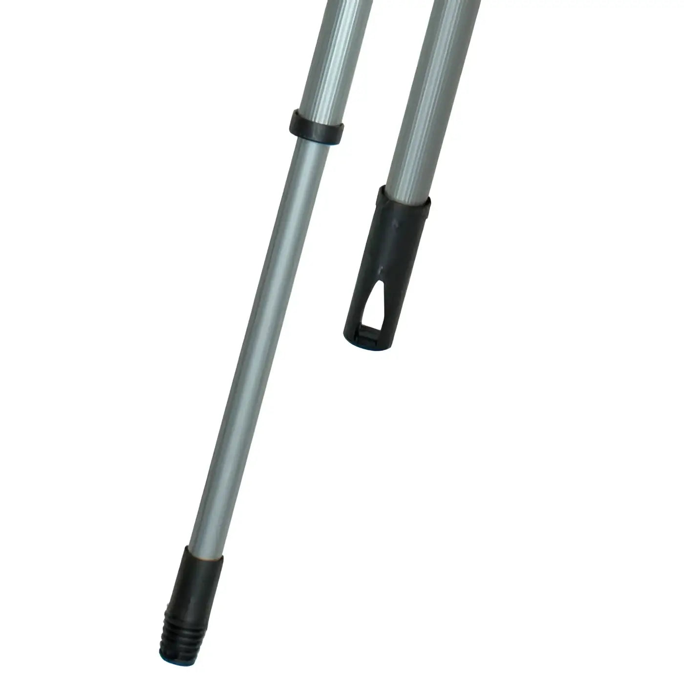 Silberner aluminium teleskopstiel 2x75cm mit italienischem ita gewinde und schwarzen plastik endkappen