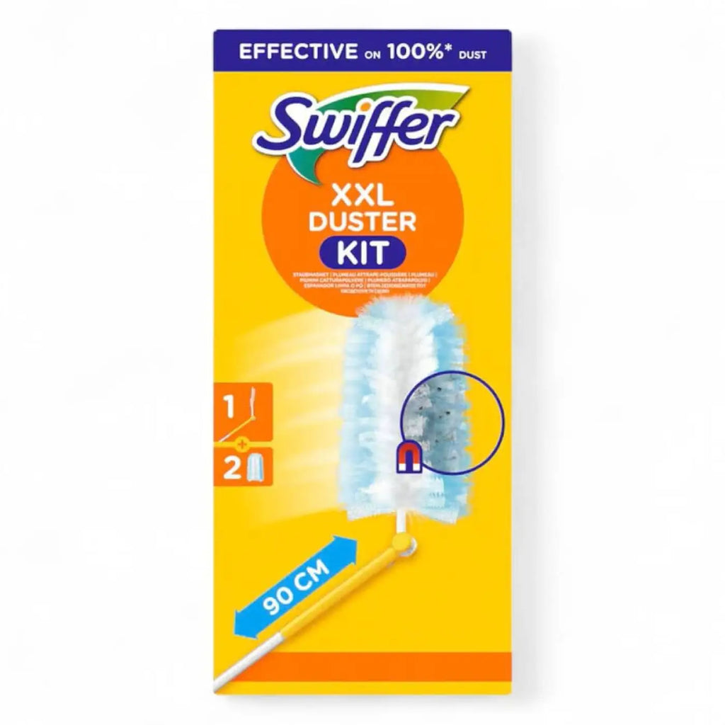 Swiffer xxl duster kit mit 90 cm handgriff und hellblauem, fluffigem staubfangtuch für effektive staubentfernung
