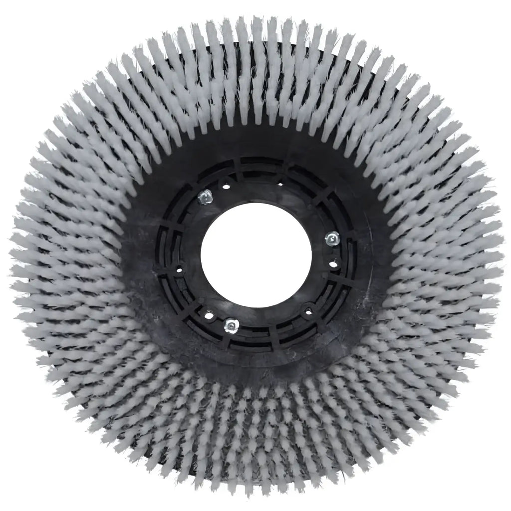 Graue tellerbürste aus kunststoff mit 490/515 mm länge und schwarzem mittleren kunststoffnabe
