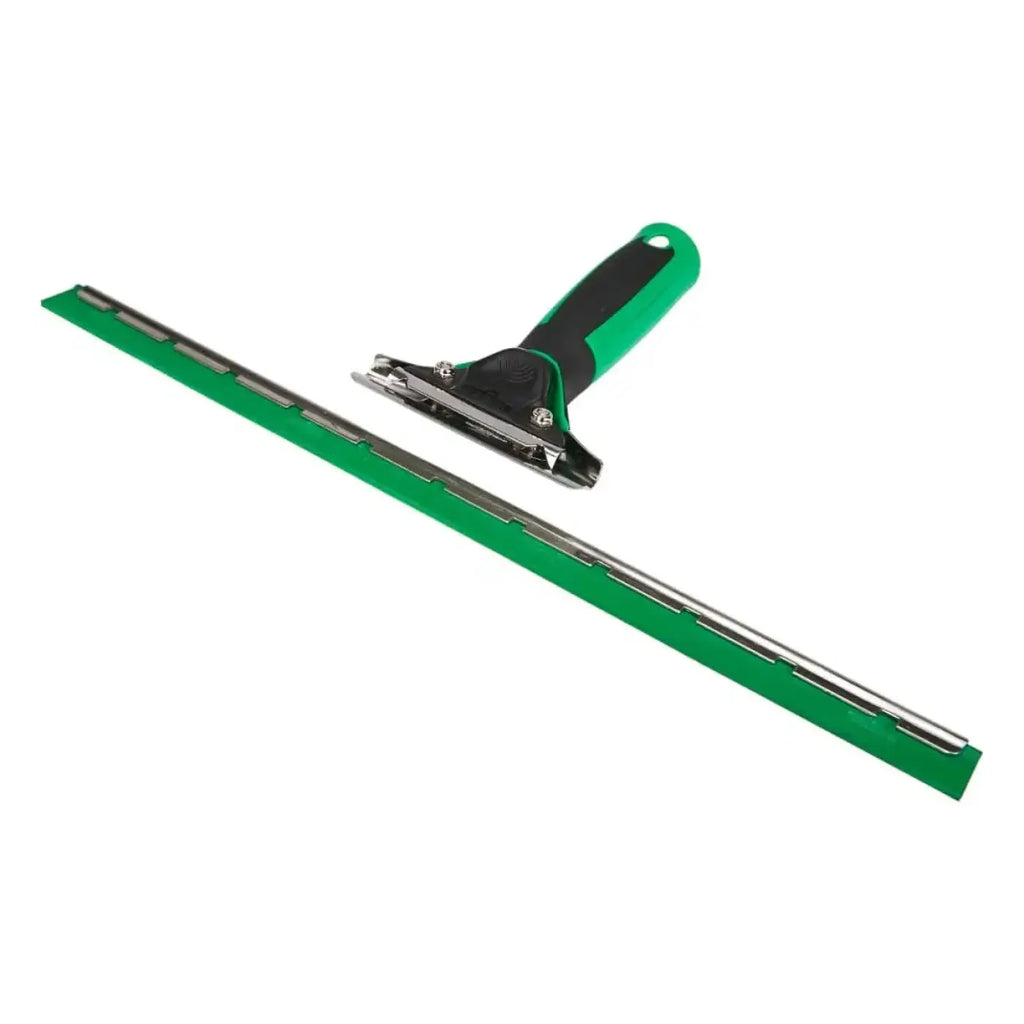 Green and black unger ergotec 2in1 squeegee with metallic blade for efficient cleaning tasks