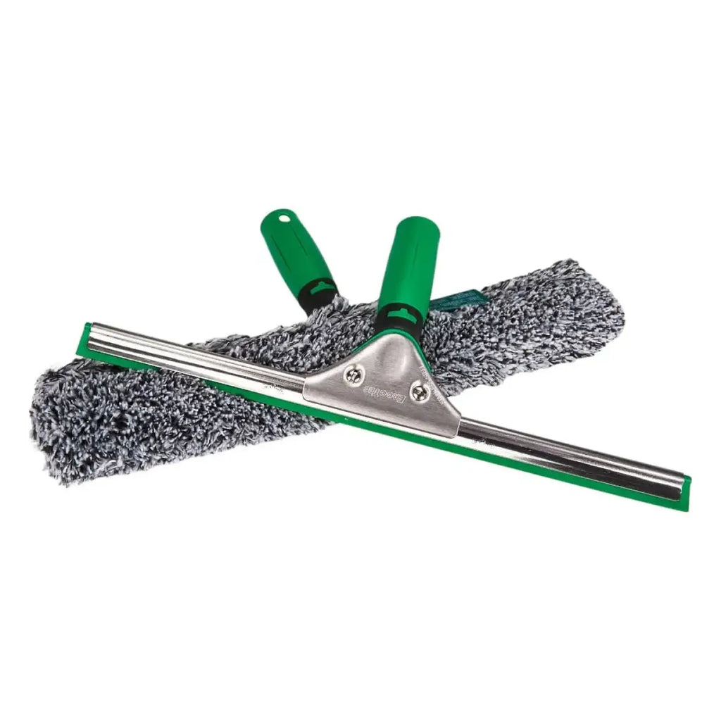 Unger ergotec 2in1 starter set ak011a grün griff squeegee mit silbernem metallrahmen und grauem mikrofaserpad