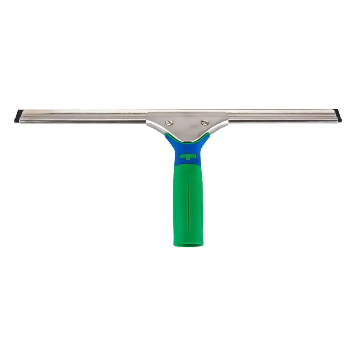 Unger green label fensterwischer mit grün-blauem ergonomischem griff und rostfreiem edelstahl-abzieherblatt