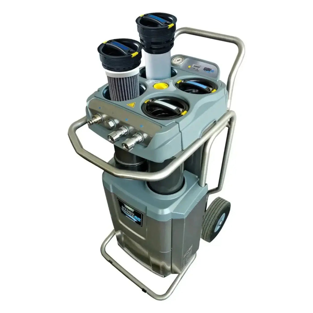 Grauer industrietauglicher unger hydropower ro m high rise set himod 13,40m wasserfilterwagen mit schwarzen und gelben filtergehäusen und metallgriffen