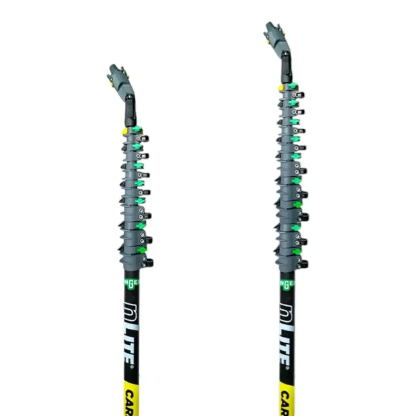 Unger nlite carbon 16k teleskopstange grauer und schwarzer teleskopstab mit grünen und gelben akzenten und höhenverstellbaren segmenten