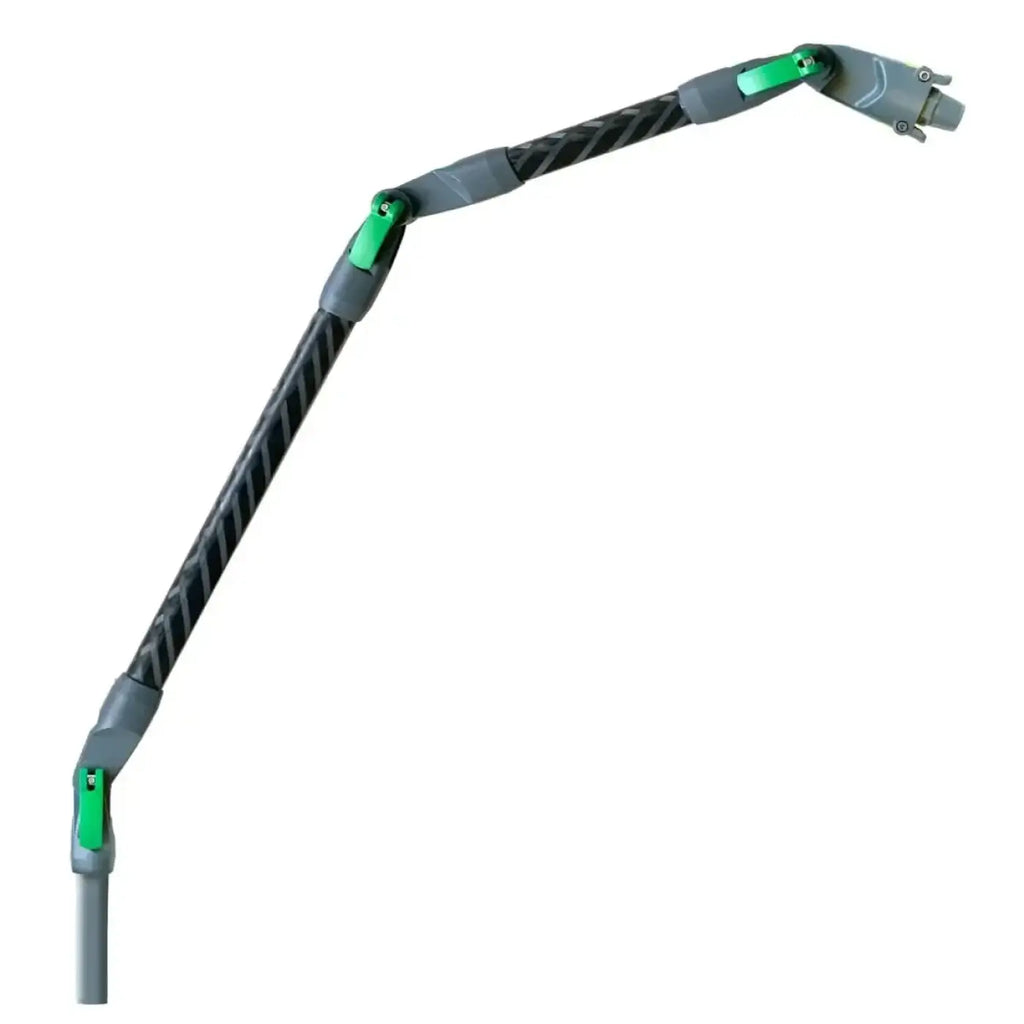 Ein schlanker unge nLite winkeladapter-set arm aus schwarzem carbon mit grauen gelenken und grünen verbindungen