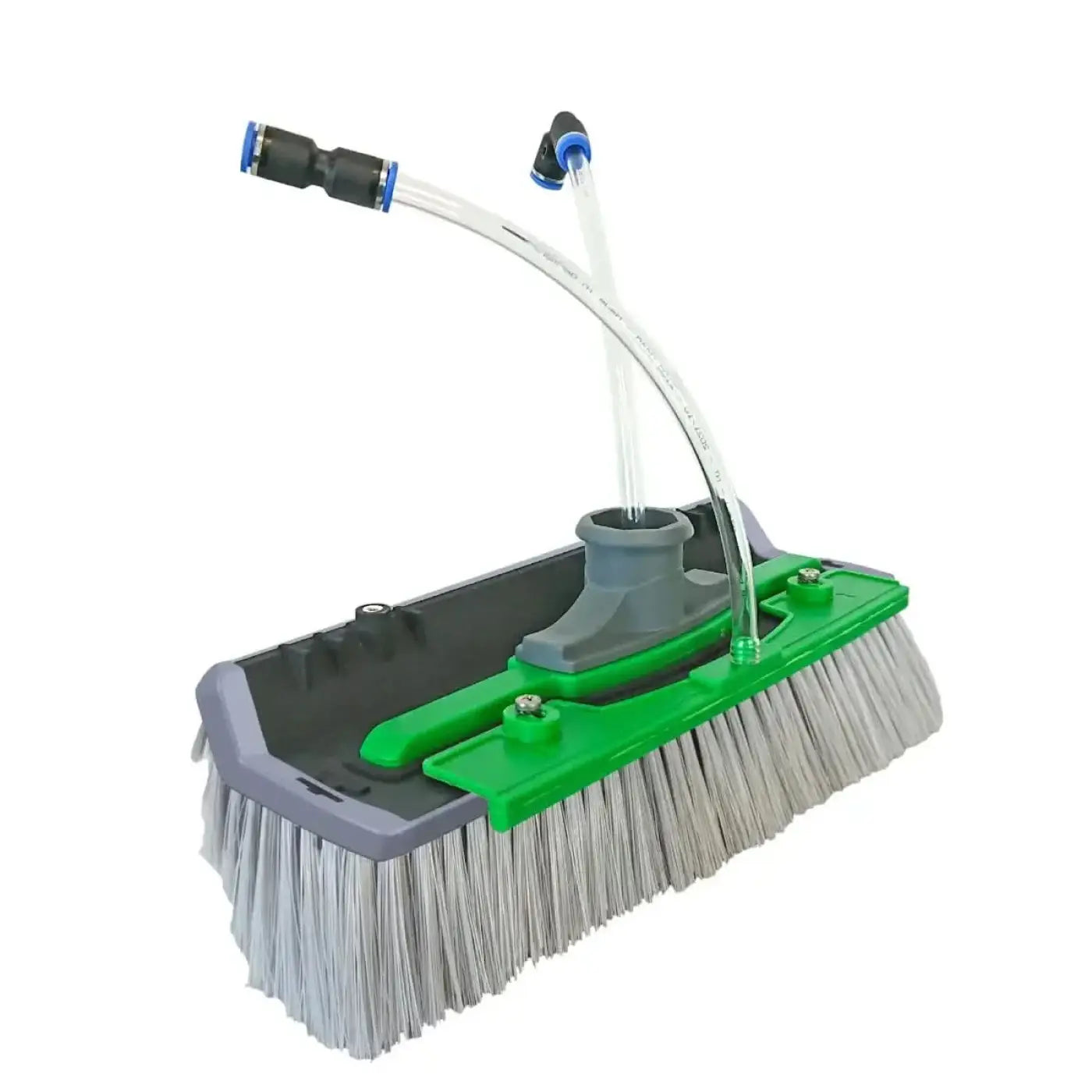 Ungernlite winkelbürste grün und grau mit doppelschlauchanschluss für wasserspray zur fahrzeugreinigung