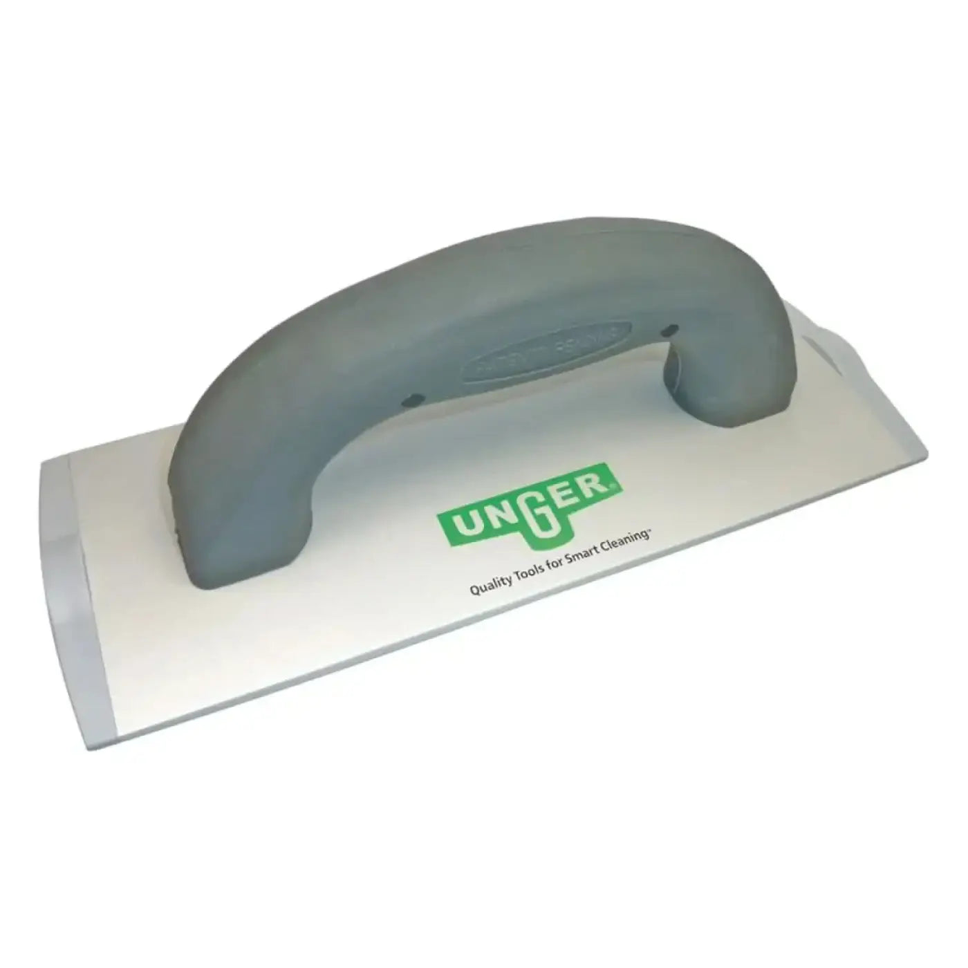 Unger padhalter mit ergonomischem grauem griff und weißer rechteckklinge mit grünem unger logo und slogan