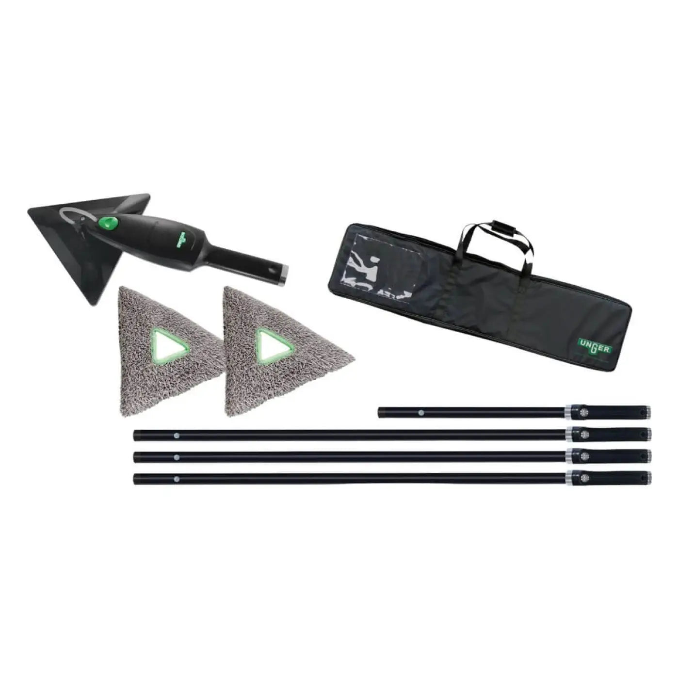 Schwarzer unger stingray-set 450 os srkoh elektrobodenwischer mit dreieckigem kopf und zwei grauen mikrofaserpads