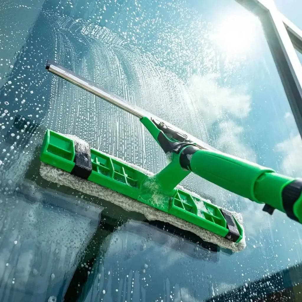 Unger visaversa pro 2in1 grüner kunststoff-squeegee mit langem metallschaft und weißem mikrofaser-reinigungspad