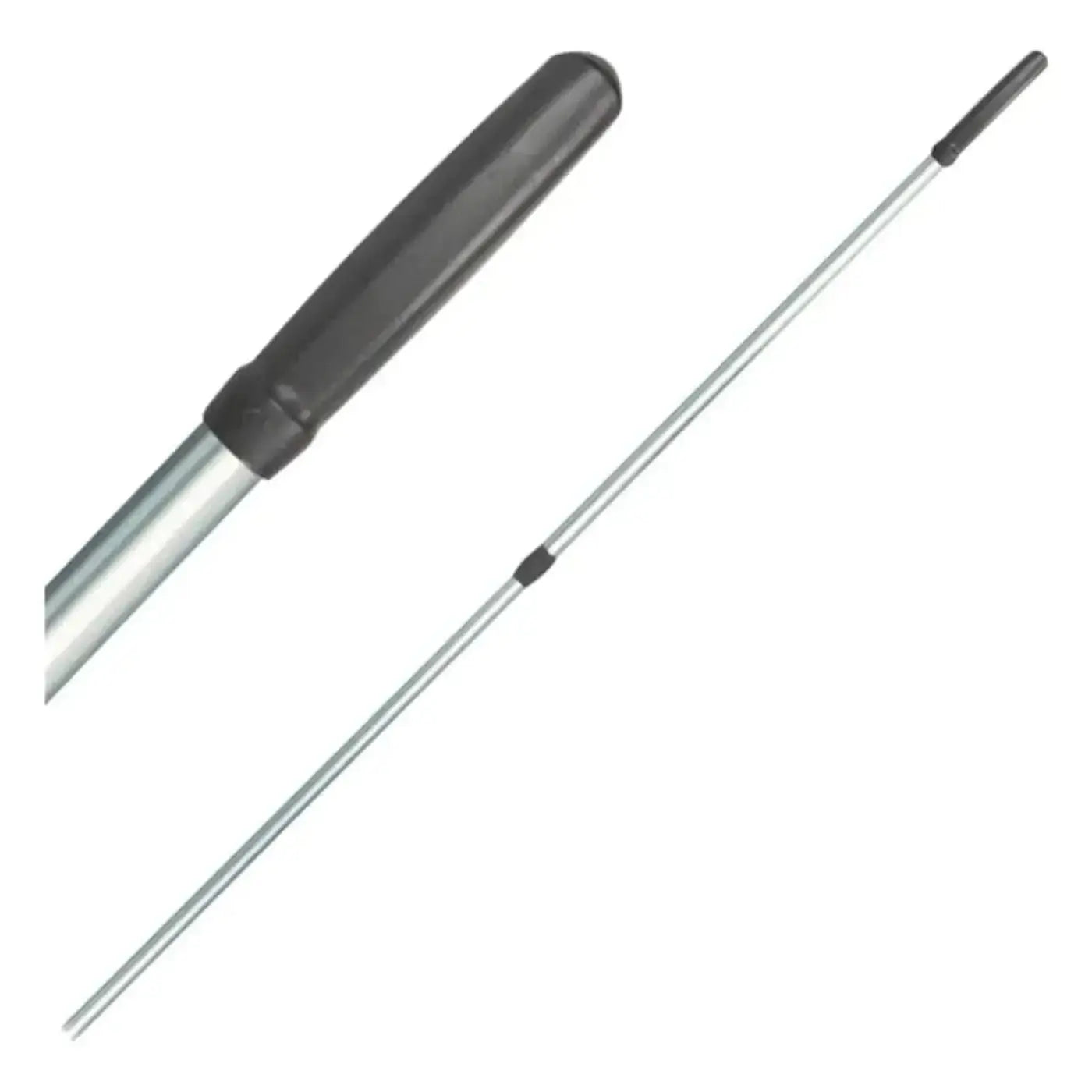 Silberner teleskopstiel vermop mit anthrazitfarbenem ergonomischem griff und kappenschutz aus robustem material