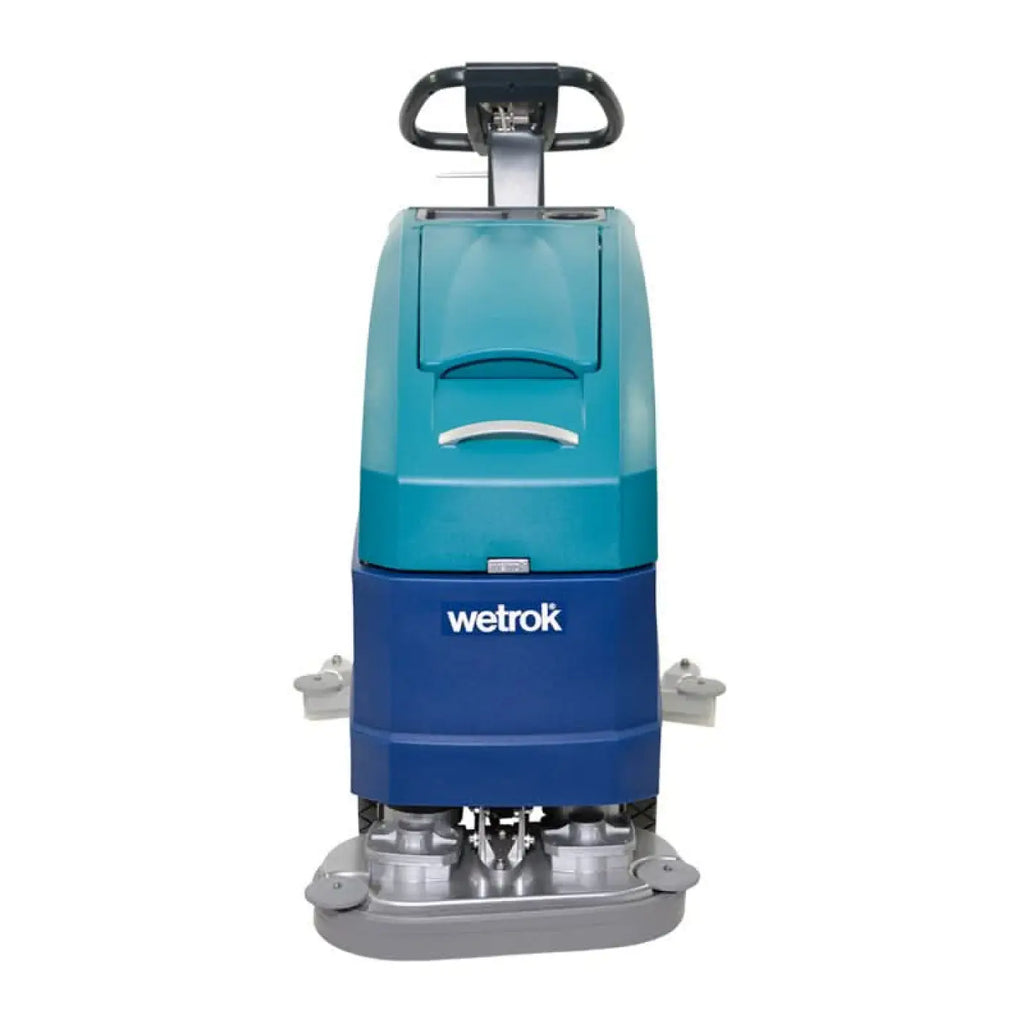 Teal und blaue wetrok duomatic esprit reinigungsmaschine bodenreinigungsmaschine mit schwarzem griff, rückansicht