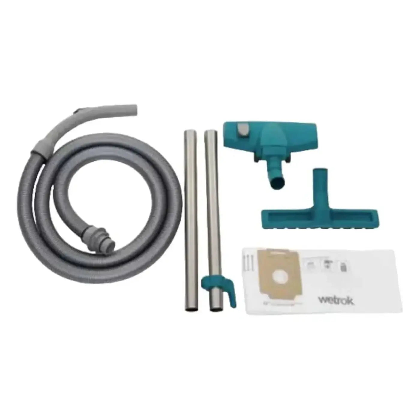 Tealfarbene aufsätze mit grauem flexschlauch und metallrohren für wetrok durovac 11 staubsauger