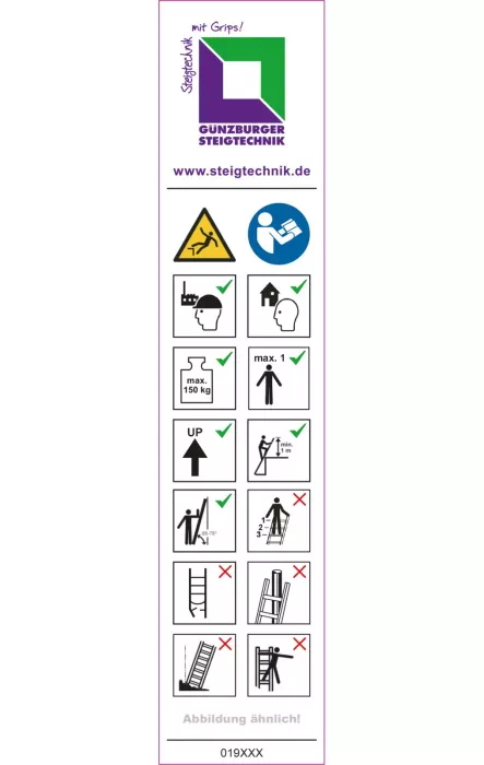 Günzburger Hinweis-Aufkleber für Plattformleitern Plattformhöhe < 2,50 m