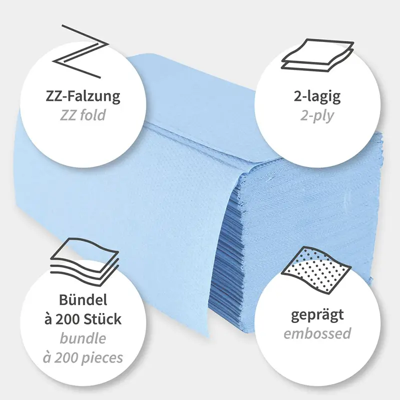 HygoClean Papierhandtücher 2-lagig Recyclingpapier Blau