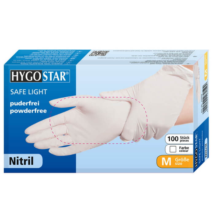 Hygostar Nitril-Handschuhe "Safe Light" Weiß 100 Stück Box